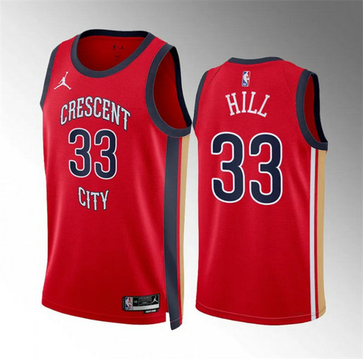 Men's New Orleans Pelicans #33 Malcolm Hill Red 2022 23 Statement Edition Stitched Basketball Jersey