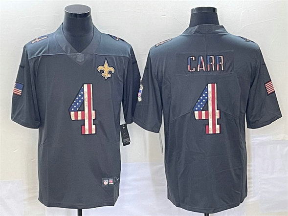 Men's New Orleans Saints #4 Derek Carr Gray Salute To Service USA Flag Fashion Limited Stitched Jersey