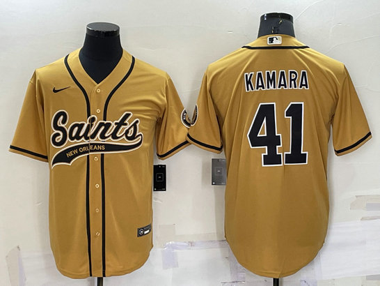 Men's New Orleans Saints #41 Alvin Kamara Gold Stitched MLB Cool Base Nike Baseball Jersey