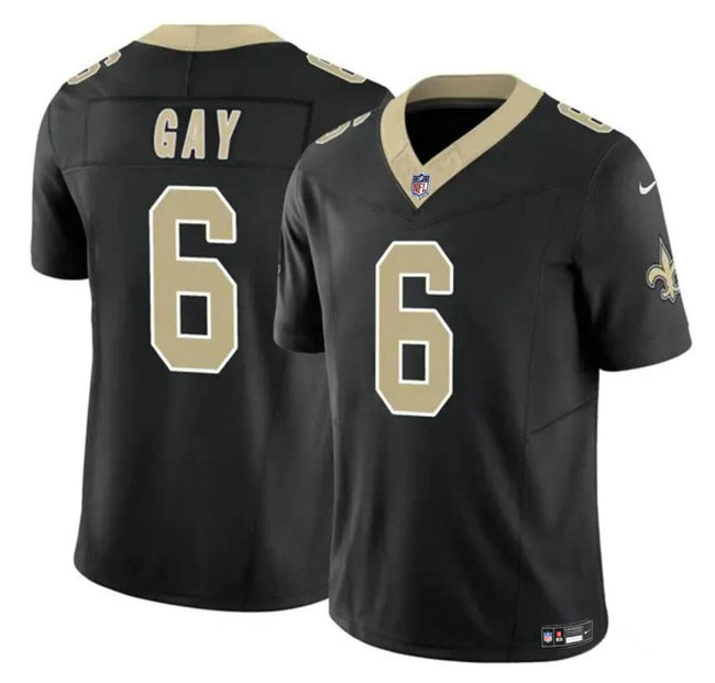 Men's New Orleans Saints #6 Willie Gay Back 2023 F.U.S.E. Vapor Limited Stitched Football Jersey
