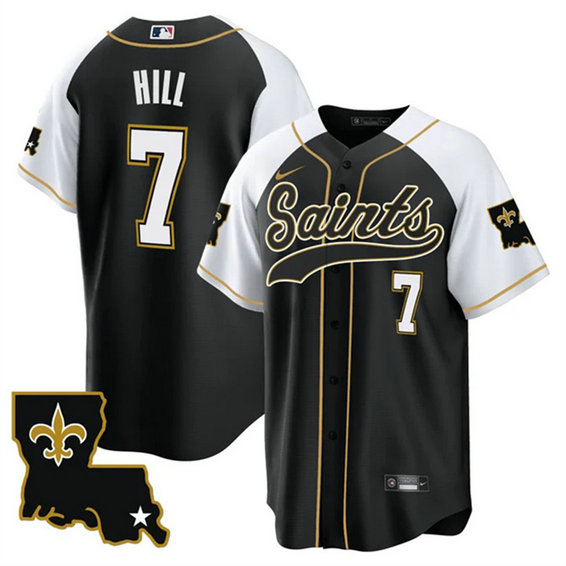 Men's New Orleans Saints #7 Taysom Hill Black White 1987 Legacy Cool Base Stitched Baseball Jersey