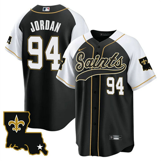 Men's New Orleans Saints #94 Cameron Jordan Black White 1987 Legacy Cool Base Stitched Baseball Jersey