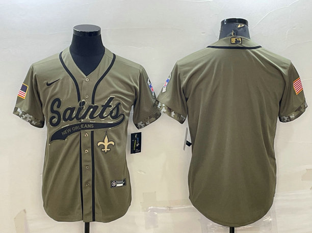 Men's New Orleans Saints Blank Olive Salute to Service Cool Base Stitched Baseball Jersey
