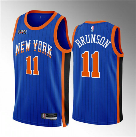 Men's New Yok Knicks #11 Jalen Brunson Blue 2023 24 City Edition Stitched Basketball Jersey