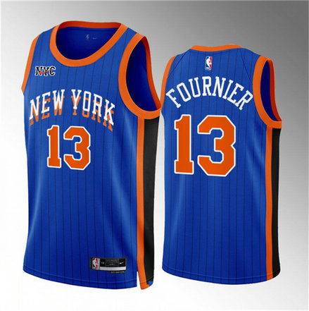 Men's New Yok Knicks #13 Evan Fournier Blue 2023 24 City Edition Stitched Basketball Jersey