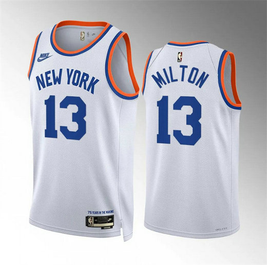 Men's New Yok Knicks #13 Shake Milton White 2021 22 City Edition Stitched Basketball Jersey