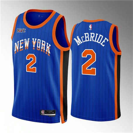 Men's New Yok Knicks #2 Miles McBride Blue 2023 24 City Edition Stitched Basketball Jersey