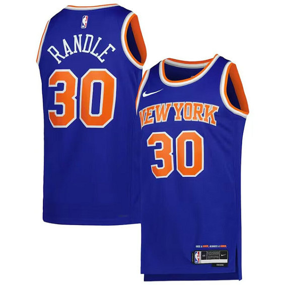 Men's New Yok Knicks #30 Julius Randle 2022 23 Blue Icon Edition Swingman Stitched Basketball Jersey