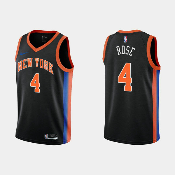 Men's New Yok Knicks #4 Derick Rose 2022-23 Black City Edition Stitched Basketball Jersey