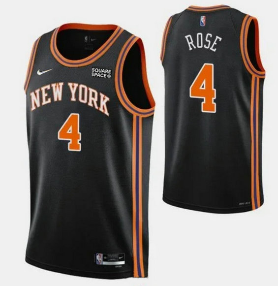 Men's New Yok Knicks #4 Derrick Rose 2021 2022 75th Anniversary Black Stitched Jersey
