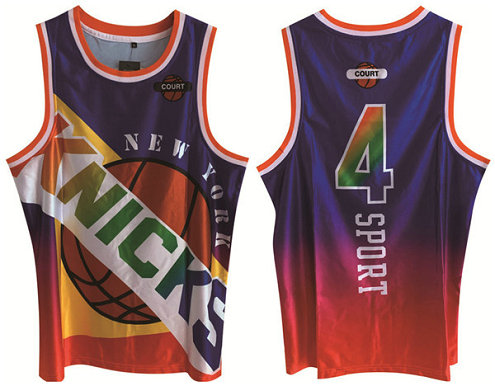 Men's New Yok Knicks #4 Derrick Rose Purple Print Basketball Jersey