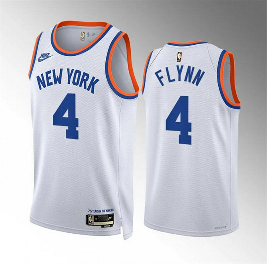Men's New Yok Knicks #4 Malachi Flynn White 2021 22 City Edition Stitched Basketball Jersey