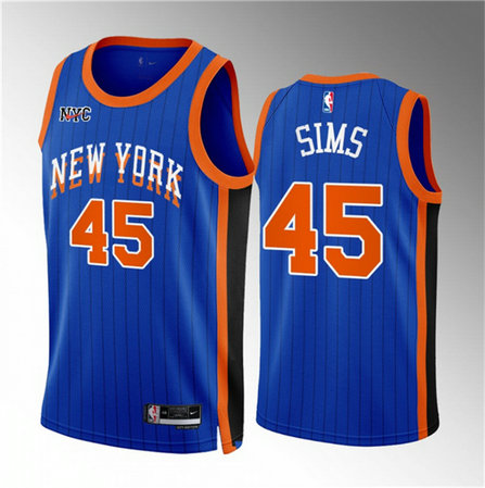 Men's New Yok Knicks #45 Jericho Sims Blue 2023 24 City Edition Stitched Basketball Jersey