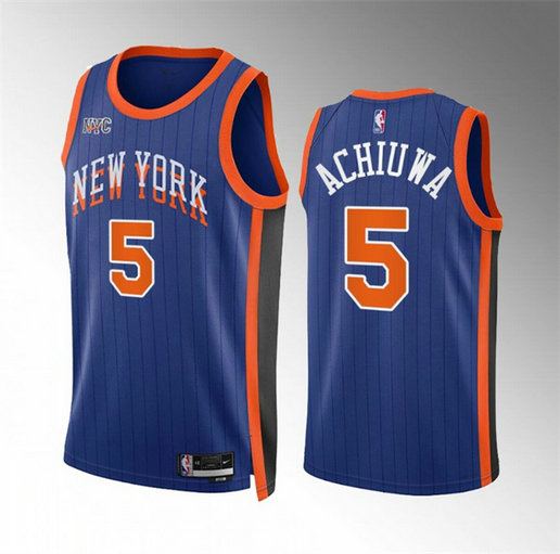 Men's New Yok Knicks #5 Precious Achiuwa Blue 2023 24 City Edition Stitched Basketball Jersey