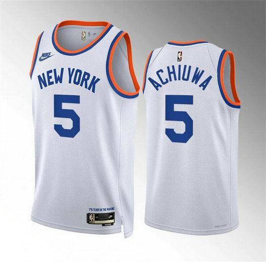 Men's New Yok Knicks #5 Precious Achiuwa White 2021 22 City Edition Stitched Basketball Jersey