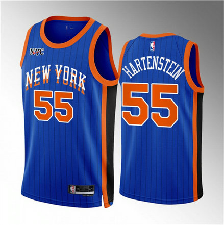 Men's New Yok Knicks #55 Isaiah Hartenstein Blue 2023 24 City Edition Stitched Basketball Jersey