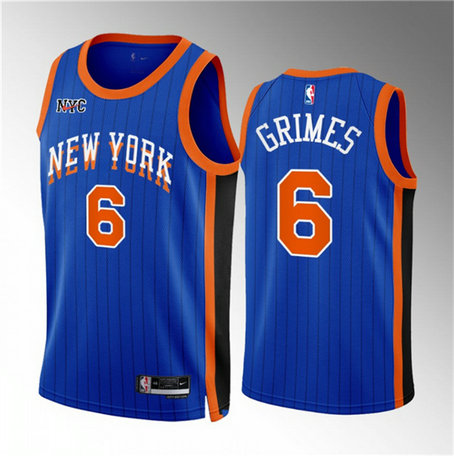 Men's New Yok Knicks #6 Quentin Grimes Blue 2023 24 City Edition Stitched Basketball Jersey