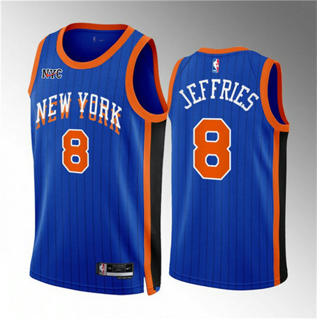 Men's New Yok Knicks #8 DaQuan Jeffries Blue 2023 24 City Edition Stitched Basketball Jersey