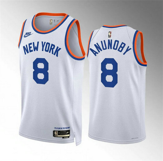 Men's New Yok Knicks #8 OG Anunoby White 2021 22 City Edition Stitched Basketball Jersey