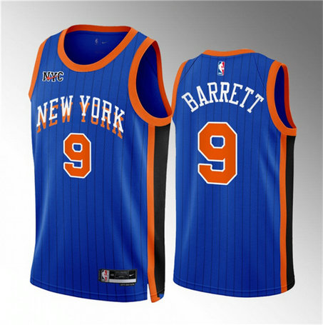 Men's New Yok Knicks #9 RJ Barrett Blue 2023 24 City Edition Stitched Basketball Jersey