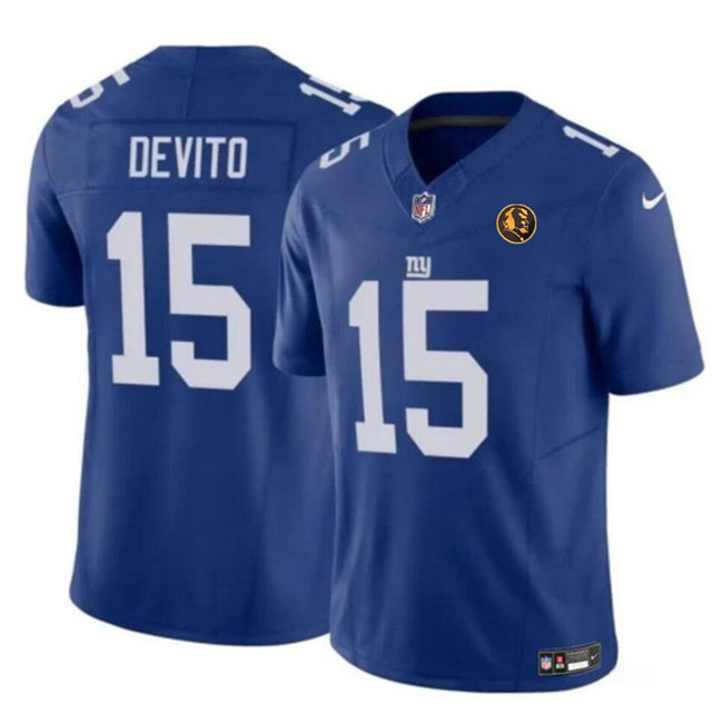 Men's New York Giants #15 Tommy DeVito Blue 2023 F.U.S.E. With John Madden Patch Vapor Limited Stitched Football Jersey