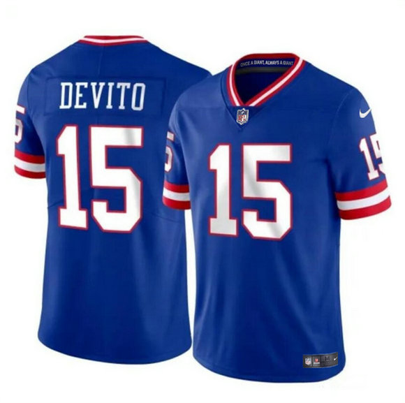 Men's New York Giants #15 Tommy DeVito Royal Throwback Limited Stitched Jersey