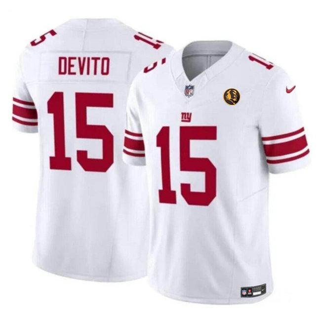 Men's New York Giants #15 Tommy DeVito White 2023 F.U.S.E. With John Madden Patch Vapor Limited Stitched Football Jersey