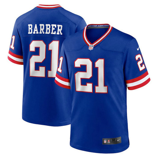 Men's New York Giants #21 Tiki Barber Royal Classic Retired Player Stitched Game Jersey
