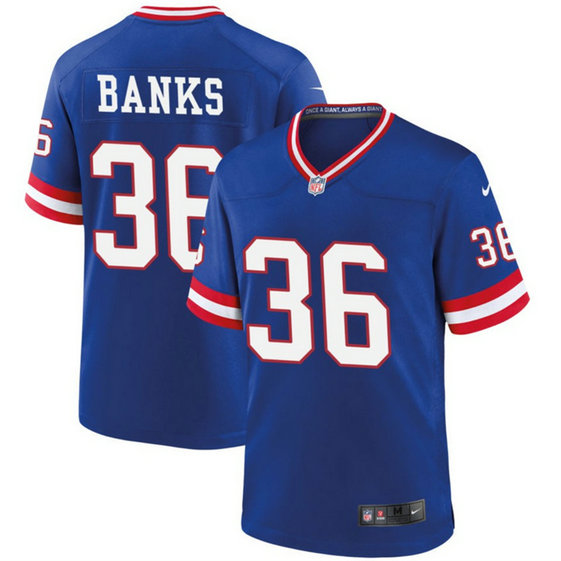 Men's New York Giants #36 Deonte Banks Royal Classic 2023 Draft Stitched Game Jersey