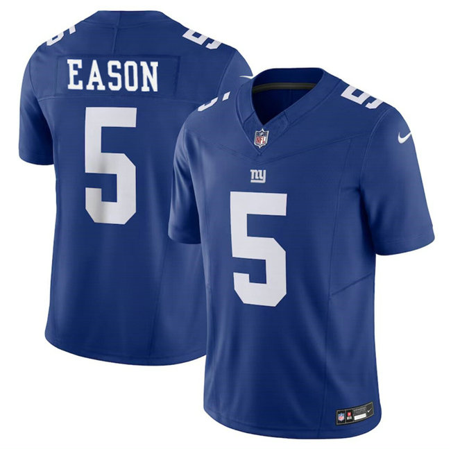 Men's New York Giants #5 Jacob Eason Blue 2023 F.U.S.E. Vapor Untouchable Limited Stitched Jersey