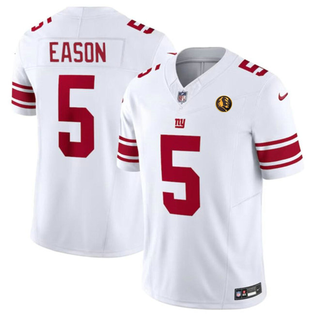 Men's New York Giants #5 Jacob Eason White 2023 F.U.S.E. With John Madden Patch Vapor Limited Stitched Football Jersey