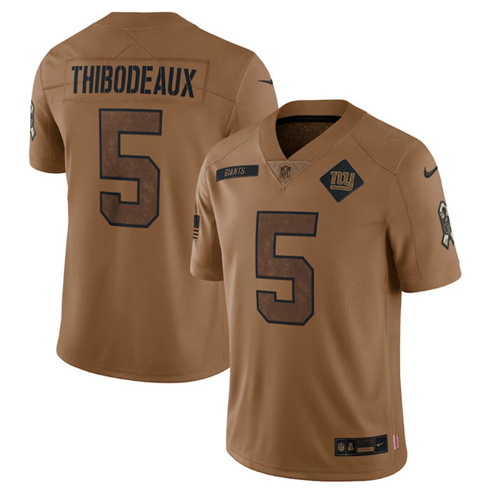 Men's New York Giants #5 Kayvon Thibodeaux 2023 Brown Salute To Service Vapor Untouchable Limited Stitched Jersey