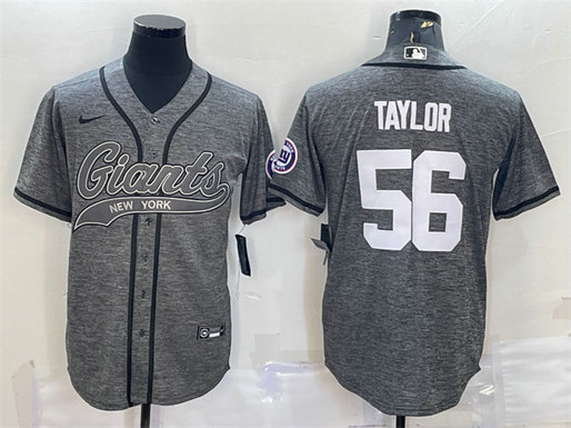 Men's New York Giants #56 Lawrence Taylor Grey With Patch Cool Base Stitched Baseball Jersey