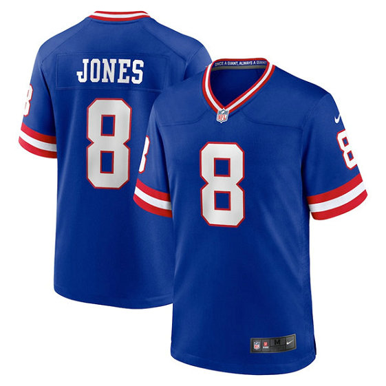 Men's New York Giants #8 Daniel Jones Royal Classic Retired Player Stitched Game Jersey