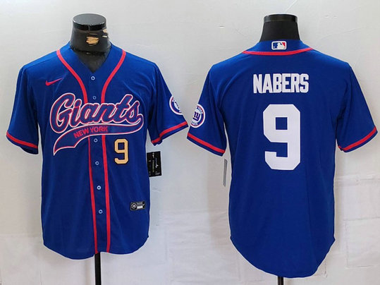 Men's New York Giants #9 Malik Nabers Royal With Patch Cool Base Stitched Baseball Jersey 2