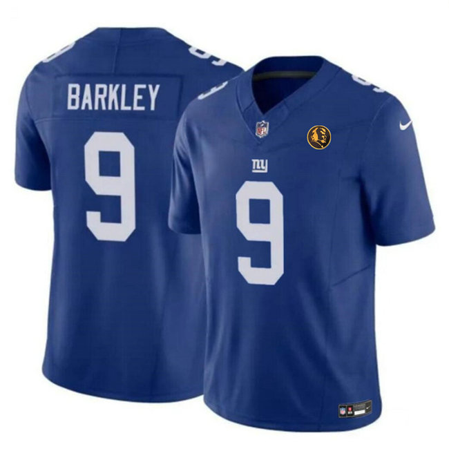Men's New York Giants #9 Matt Barkley Blue 2023 F.U.S.E. With John Madden Patch Vapor Limited Stitched Football Jersey