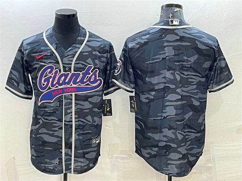 Men's New York Giants Blank Grey Camo With Patch Cool Base Stitched Baseball Jersey