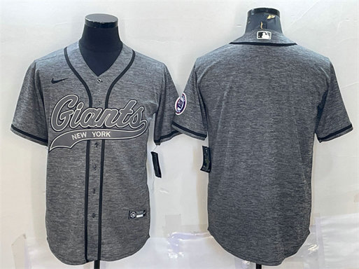 Men's New York Giants Blank Grey With Patch Cool Base Stitched Baseball Jersey