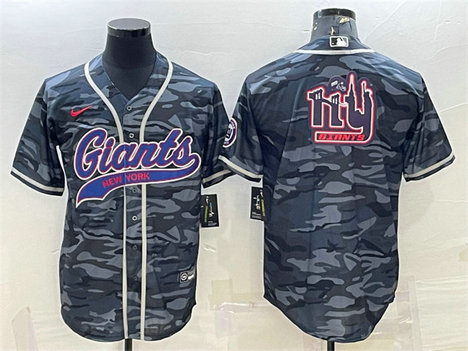 Men's New York Giants Grey Camo Team Big Logo With Patch Cool Base Stitched Baseball Jersey