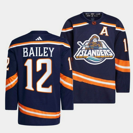 Men's New York Islanders #12 Josh Bailey Navy 2022-23 Reverse Retro Stitched Jersey