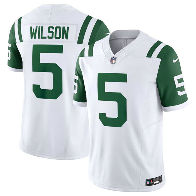 Men's New York Jets #5 Garrett Wilson White Classic Alternate Vapor F.U.S.E. Limited Stitched Football Jersey