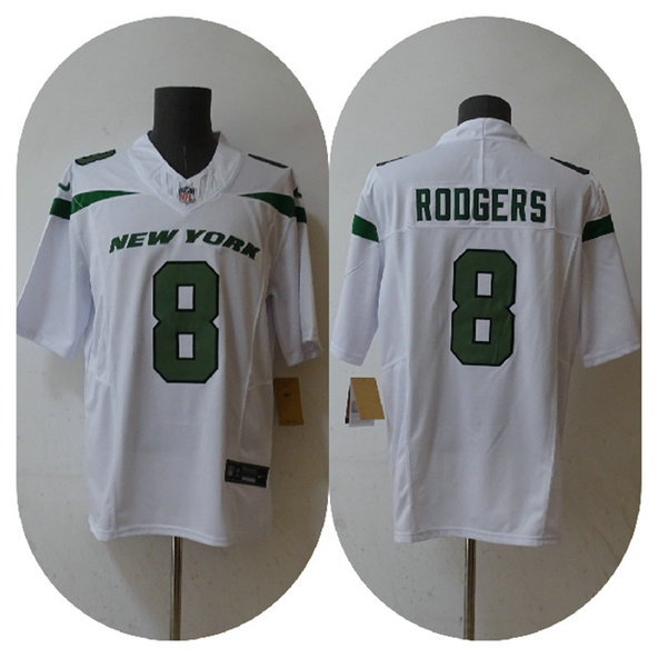 Men's New York Jets #8 Aaron Rodgers 2023 F.U.S.E. White Vapor Untouchable Limited Stitched Jersey