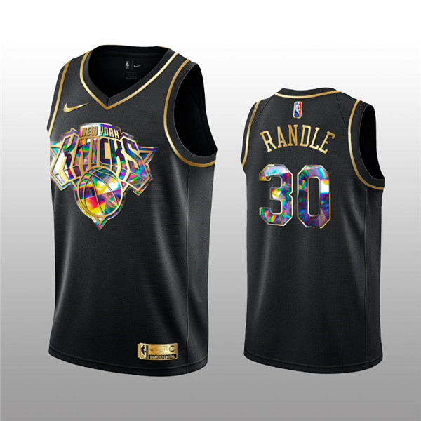 Men's New York Knicks #30 Julius Randle 2021 22 Black Golden Edition 75th Anniversary Diamond Logo Stitched Basketball Jersey