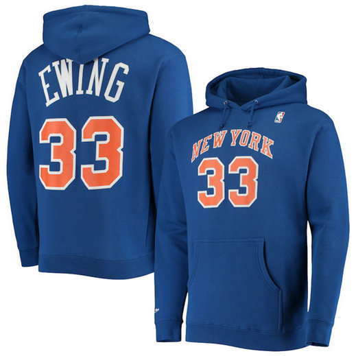 Men's New York Knicks #33 Patrick Ewing 2021 Blue Pullover Hoodie