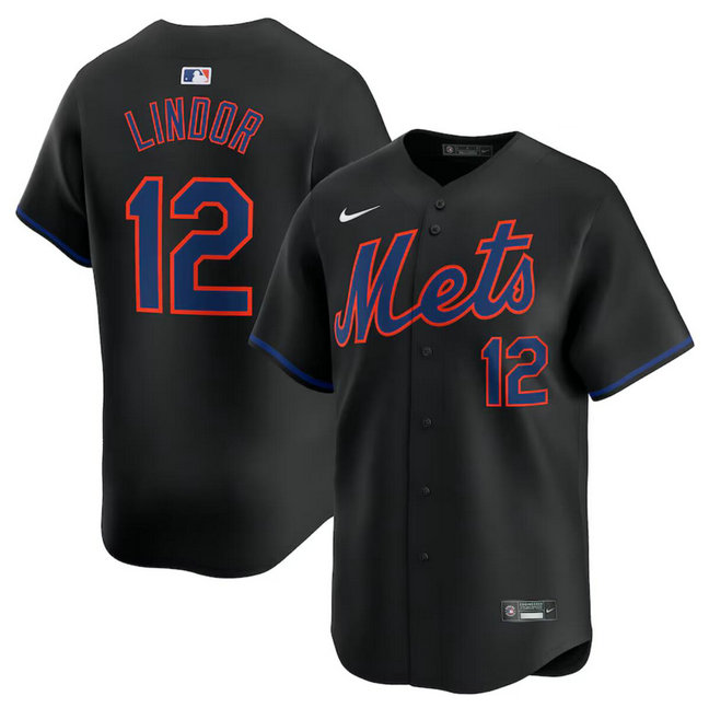 Men's New York Mets #12 Francisco Lindor Black Alternate Limited Stitched Baseball Jersey