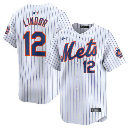 Men's New York Mets #12 Francisco Lindor White 2024 Home Limited Stitched Baseball Jersey