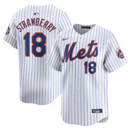 Men's New York Mets #18 Darryl Strawberry White 2024 Home Limited Stitched Baseball Jersey