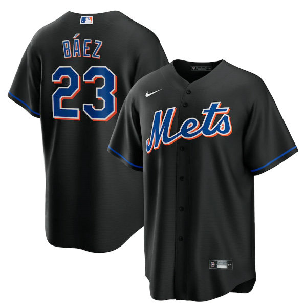 Men's New York Mets #23 Javier Báez 2022 Black Cool Base Stitched Baseball Jersey