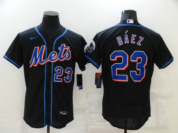 Men's New York Mets #23 Javier Báez Black Flex Base Stitched Jersey