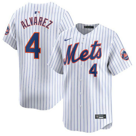 Men's New York Mets #4 Francisco Alvarez White Home Limited Stitched Baseball Jersey